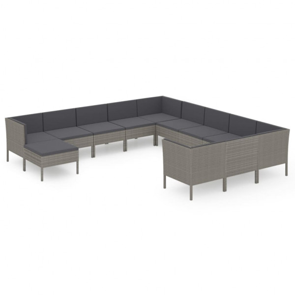 Set de muebles de jardín 12 pzas y cojines ratán sintético gris M 2