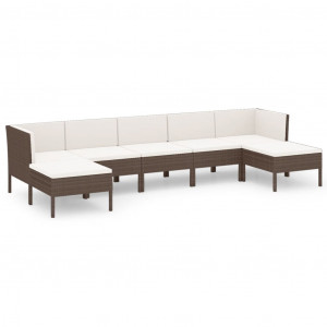 Set muebles de jardín 7 piezas cojines ratán sintético marrón H