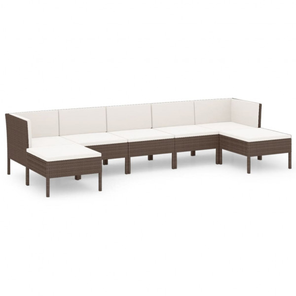 Set muebles de jardín 7 piezas cojines ratán sintético marrón M 2