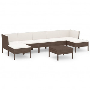 8 pcs conjunto lounge jardim c/ almofadões vime PE castanho H