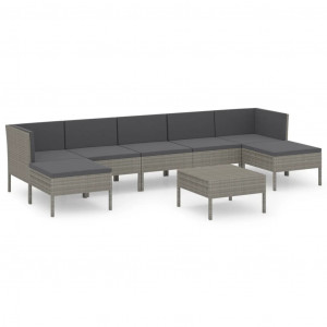 8 pcs conjunto lounge de jardim c/ almofadões vime PE cinzento H