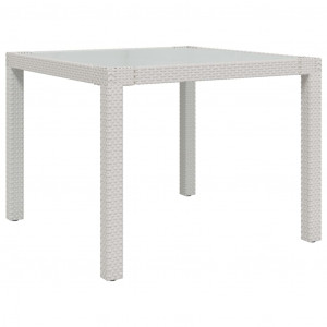 Mesa jardín vidrio templado ratán sintético 90x90x75 cm blanco H