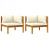 Sofás de esquina 2 uds cojines blanco crema madera de acacia 2