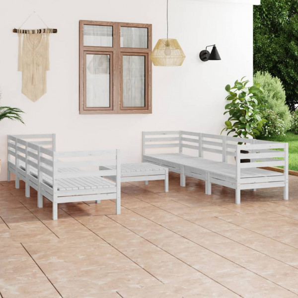 9 pcs conjunto lounge de jardim pinho maciço branco D