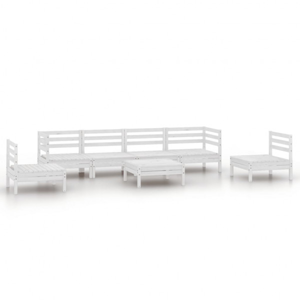 7 pcs conjunto lounge de jardim pinho maciço branco M 2