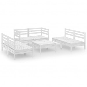 7 pcs conjunto lounge de jardim pinho maciço branco H