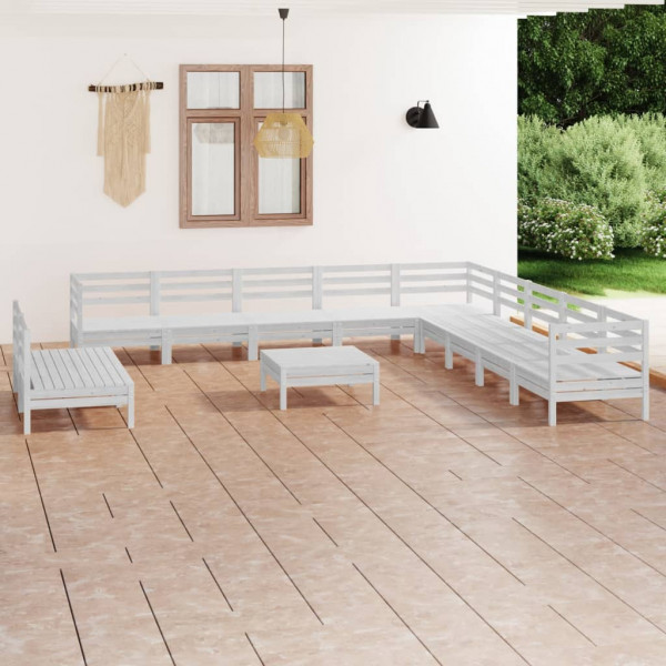 12 pcs conjunto lounge de jardim pinho maciço branco D