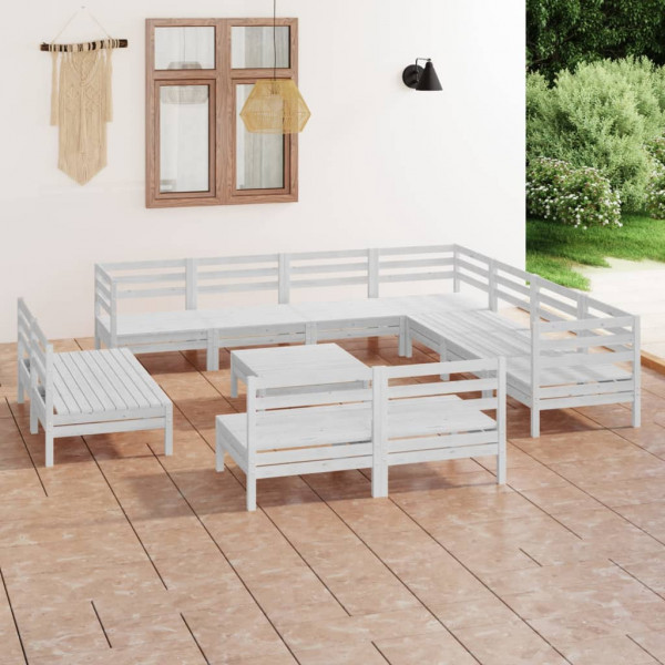 12 pcs conjunto lounge de jardim pinho maciço branco D
