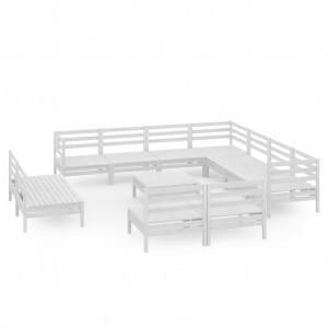 12 pcs conjunto lounge de jardim pinho maciço branco H