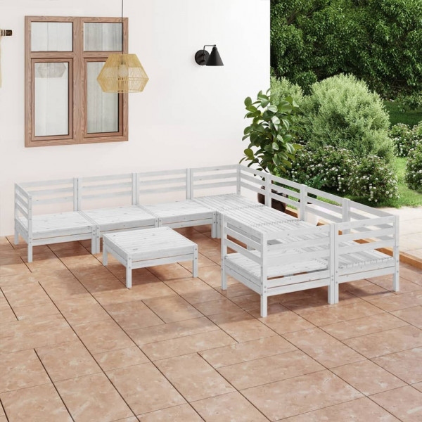 9 pcs conjunto lounge de jardim pinho maciço branco D