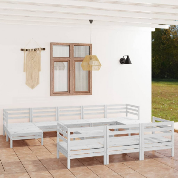 11 pcs conjunto lounge de jardim pinho maciço branco D