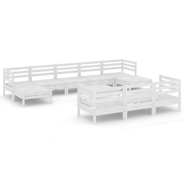 11 pcs conjunto lounge de jardim pinho maciço branco M 2