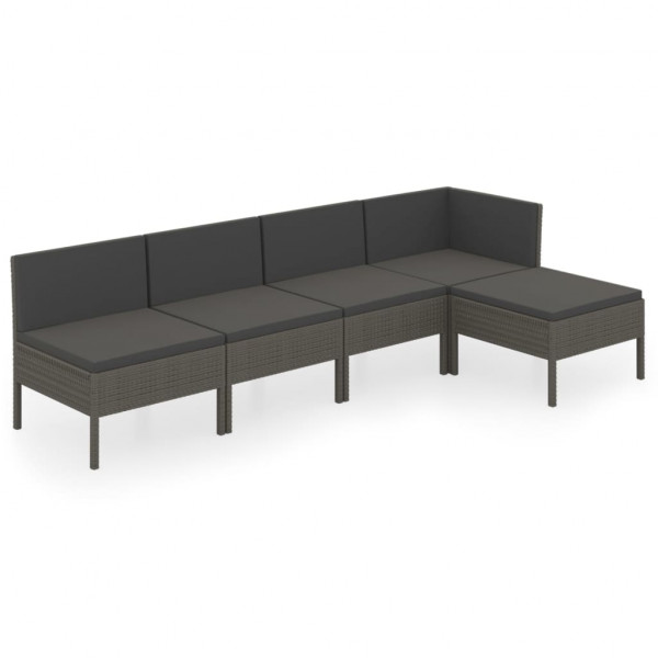5 pcs conjunto lounge de jardim c/ almofadões vime PE cinzento M 2