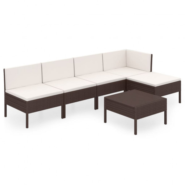 Set muebles de jardín 6 pzas y cojines ratán sintético marrón M 2