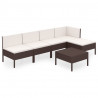 Set muebles de jardín 6 pzas y cojines ratán sintético marrón 2