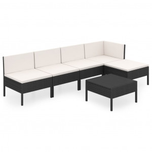 Set de muebles de jardín 6 pzas y cojines ratán sintético negro H