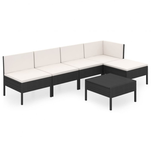 Set de muebles de jardín 6 pzas y cojines ratán sintético negro M 2