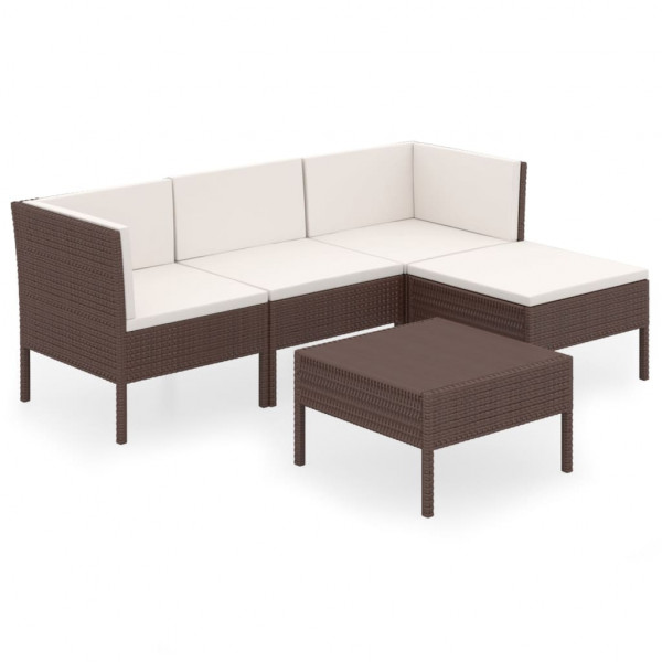 Set muebles de jardín 5 pzas y cojines ratán sintético marrón M 2
