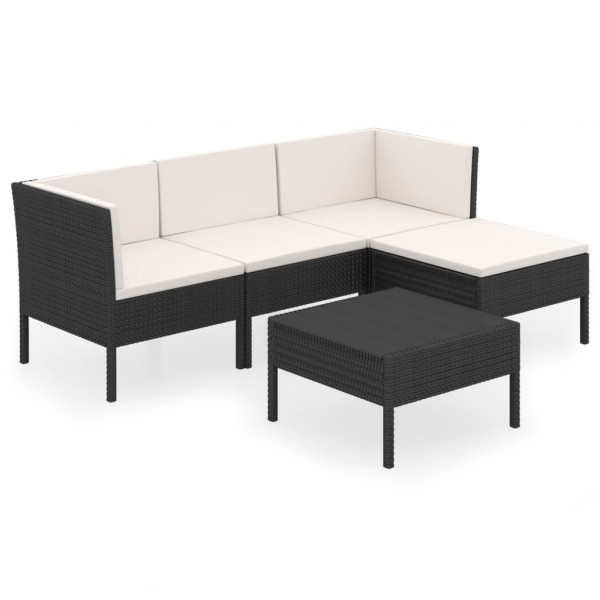 5 pcs conjunto lounge de jardim c/ almofadões vime PE preto M 2