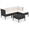5 pcs conjunto lounge de jardim c/ almofadões vime PE preto 2
