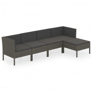 5 pcs conjunto lounge de jardim c/ almofadões vime PE cinzento H