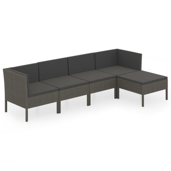 5 pcs conjunto lounge de jardim c/ almofadões vime PE cinzento M 2