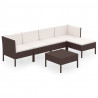 Set muebles de jardín 6 pzas y cojines ratán sintético marrón 2