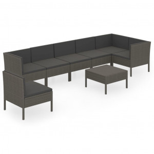 8 pcs conjunto lounge de jardim c/ almofadões vime PE cinzento H