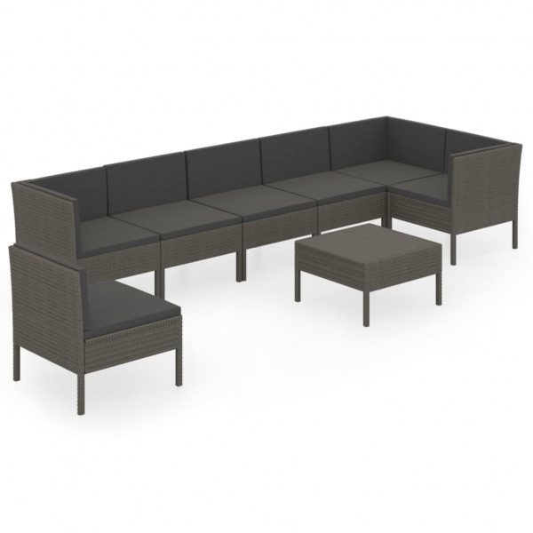 Set de muebles de jardín 8 pzas y cojines ratán sintético gris M 2