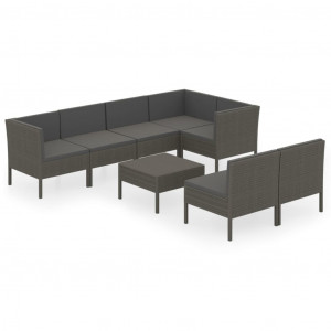 8 pcs conjunto lounge de jardim c/ almofadões vime PE cinzento H