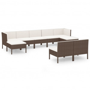 Set muebles de jardín 9 pzas y cojines ratán sintético marrón H