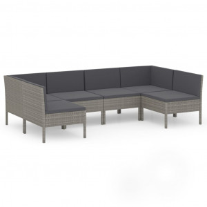 Set de muebles de jardín 6 pzas y cojines ratán sintético gris H