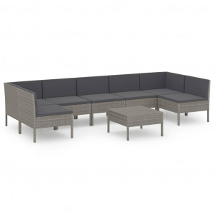 Set de muebles de jardín 8 pzas y cojines ratán sintético gris H