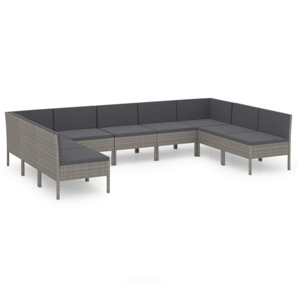 Set de muebles de jardín 9 pzas y cojines ratán sintético gris M 2