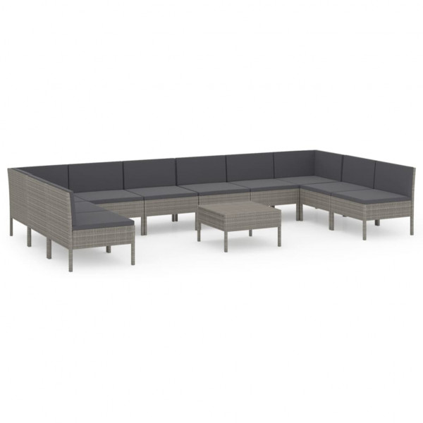 Set de muebles de jardín 11 pzas y cojines ratán sintético gris M 2