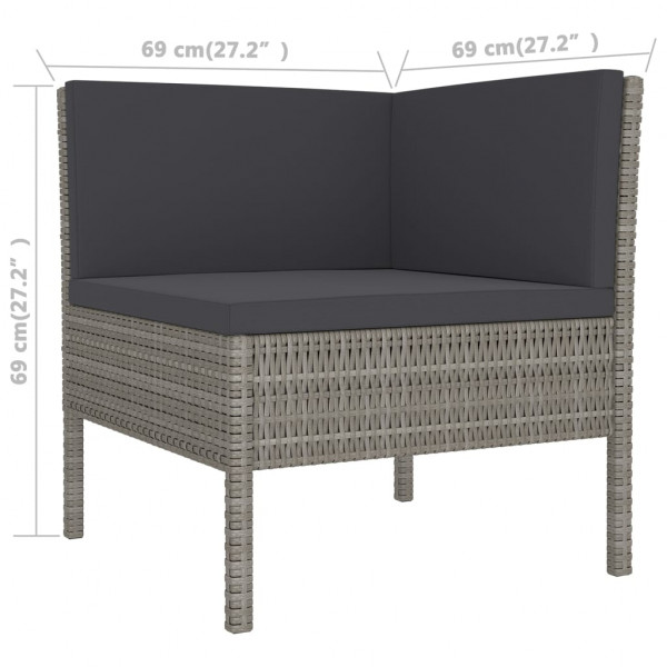 Set de muebles de jardín 12 pzas y cojines ratán sintético gris M 5