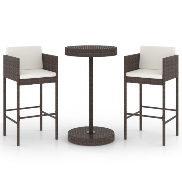 3 pcs conjunto de bar p/ jardim com almofadões vime PE castanho M 2