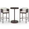 3 pcs conjunto de bar p/ jardim com almofadões vime PE castanho 2