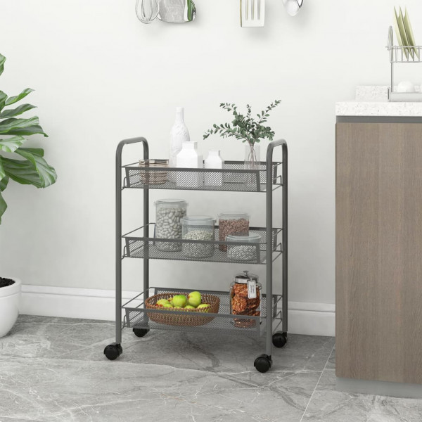Carrito de cocina 3 niveles hierro gris 46x26x64 cm D
