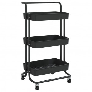 Carrito de cocina 3 niveles hierro y ABS negro 42x35x85 cm H