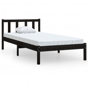 Estrutura de cama pequena solteiro 75x190 cm pinho maciço preto H