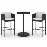 Set muebles bar jardín 3 piezas y cojines ratán sintético negro 2
