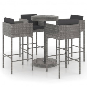 Set muebles bar jardín 5 piezas y cojines ratán sintético gris H