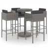 Set muebles bar jardín 5 piezas y cojines ratán sintético gris 2