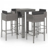 Set muebles bar jardín 5 piezas y cojines ratán sintético gris 2