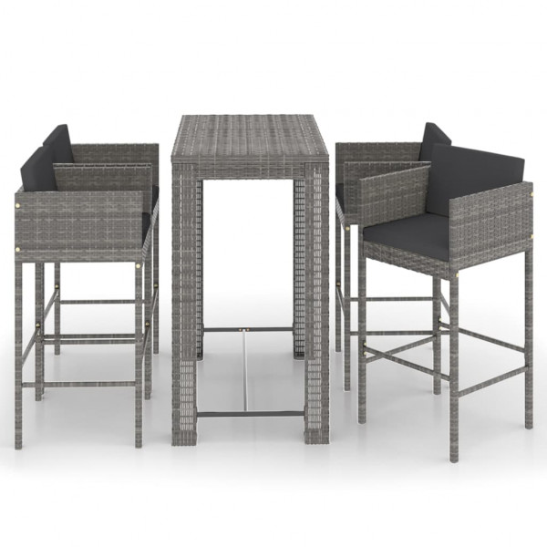 Set muebles bar jardín 5 piezas y cojines ratán sintético gris M 2