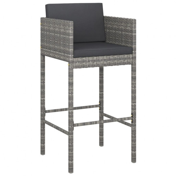 Set muebles bar jardín 5 piezas y cojines ratán sintético gris M 3