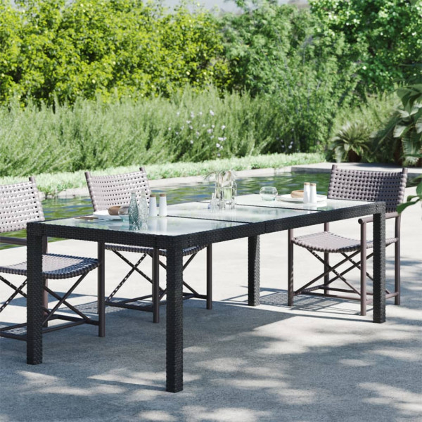 Mesa jardín vidrio templado ratán sintético negra 190x90x75 cm D