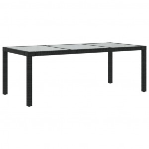 Mesa jardín vidrio templado ratán sintético negra 190x90x75 cm H