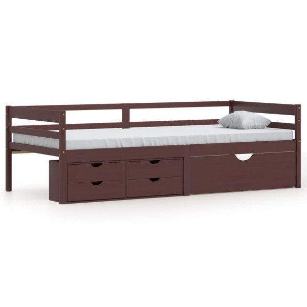 Cama con cajones y armario madera pino marrón oscuro 90x200 cm M 2
